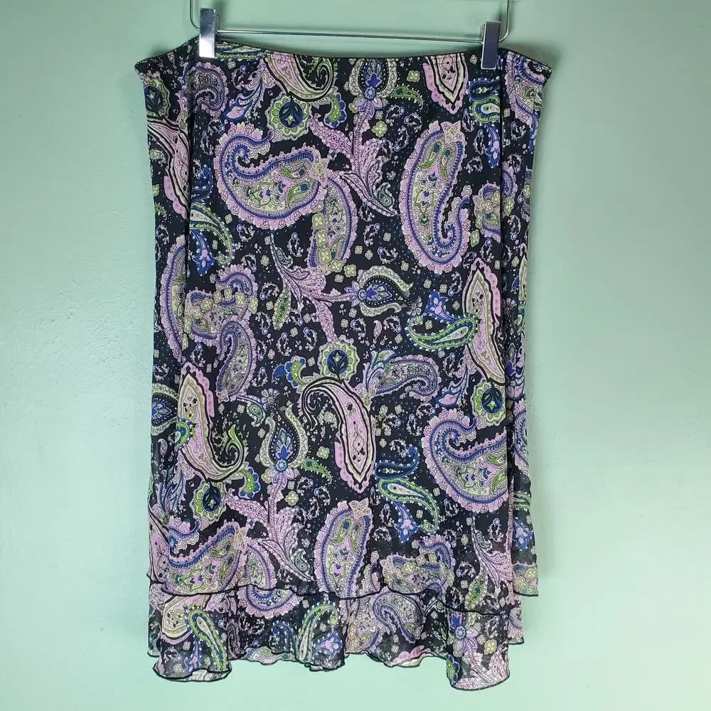 VTG Briggs New York Midi Skirt Womens 2X Y2K Goth Whimsygoth Paisley Fairy Boho